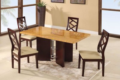 Modern Dinette Table W/Mahogany Base & Beige Faux Marble Top