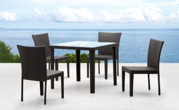 Dark Espresso Modern 5Pc Outdoor Dining Set w/Glass Top Table [ZOUT-Cavendish-701356]