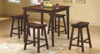 Warm Cherry Finish Modern 5Pc Counter Height Square Dinette Set [HEDS-5302C-Saddleback]