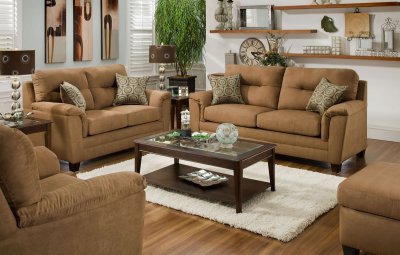 Camel Fabric Casual Modern Sofa & Loveseat Set w/Options