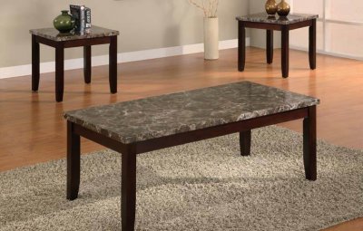 Espresso Finish Modern 3Pc Coffee Table Set w/Dark Faux Marble