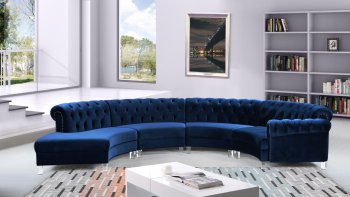 Anabella Sectional Sofa 697 in Navy Velvet Fabric by Meridian [MRSS-697 4Pc Anabella Navy]