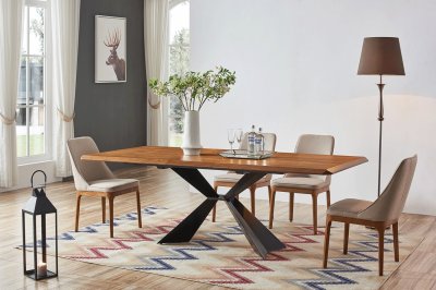 1712 Dining Table Walnut & Black by ESF w/Optional 1711 Chairs