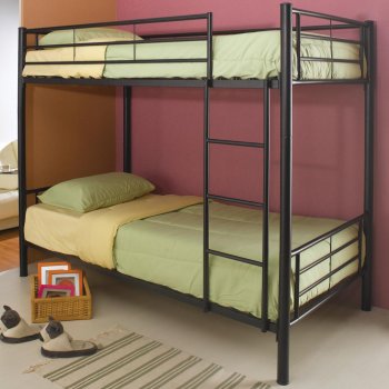 Black Metal Modern Twin Over Twin Bunk Bed w/Attached Ladder [CRKB-460072B]