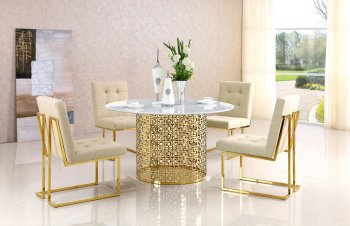 Victoria 715 Marble Top Dining Table in Golden Tone w/Options [MRDS-715-Victoria]