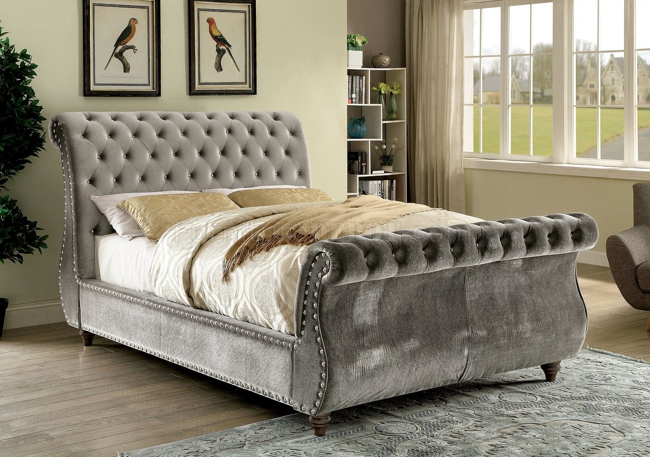 Noella CM7128GY Bed in Gray Fabric Upholstery