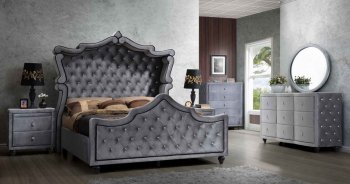 Hudson Bedroom in Grey Velvet Fabric w/Canopy Bed & Options [MRBS-Hudson-Canopy]