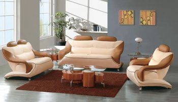 Modern Beige & Camel Leather 7055 Sofa w/Options [AES-7055 Beige & Camel]