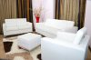 Button-Tufted White Full Leather Grande Sofa, Loveseat & Ottoman