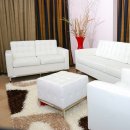 White Full Leather 3PC Living Room Set w/Free Ottoman