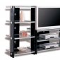 Black Contemporary Tv Stand W/Metal Frame & Glass Shelves