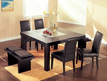 Dark Chocolate Color Square Shape Dinette Set With Glass Inlay [GFDS-G020DT - G020DC - G020BC BR]