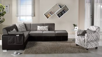 Brown Fabric & Leatherette Base Convertible Sectional Sofa Bed [IKSS-IDEAL-Selims Brown]