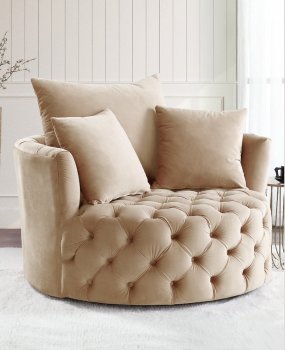 Zunyas Accent Chair AC00290 in Beige Velvet by Acme w/Swivel [AMAC-AC00290 Zunyas]