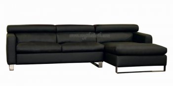 Black Leather Sectional Sofa with Tufted Sides [AWSS-Beverly]