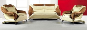 Beige & Camel Two-Tone Leather Modern 3PC Living Room Set [VGS-EV-7055-Beige-Camel]