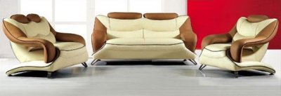 Beige & Camel Two-Tone Leather Modern 3PC Living Room Set