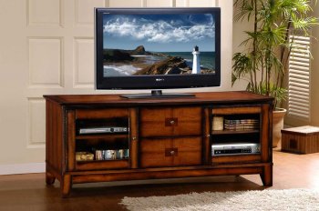 Distressed Amber Finish Classic TV Stand w/Drawers & Doors [HETV-7270]