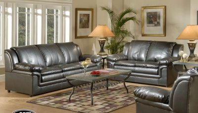 Chocolate Brown Bonded Leather Modern Loveseat & Sofa Set