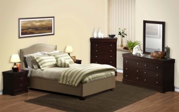 Cappuccino Transitional Bedroom 5Pc Set w/Beige Bed & Options [LSBS-Magnolia]