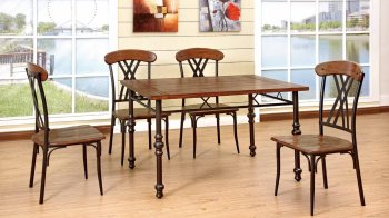 D010 Dining Set 5Pc in Walnut Top & Black Metal Base [EGDS-D010]