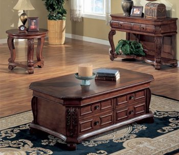 Rich Mahogany Finish Stylish Coffee Table with Storage Drawers [CRCT-348-700308]