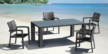 Black Weave Modern 5Pc Outdoor Dinette Set w/Glass Top Table [ZOUT-Boracay-701020]