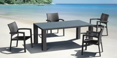 Black Weave Modern 5Pc Outdoor Dinette Set w/Glass Top Table