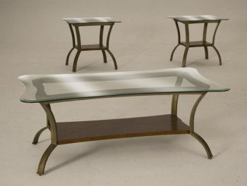 Clear Glass Top 3Pc Coffee Table Set w/Bronzed Metal Base [JFCT-817]