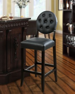 Button Bar Stool Set of 2 in Black Vinyl by Modway