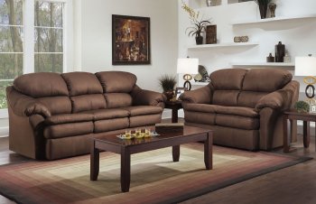 Chocolate Microfiber Modern Sofa & Loveseat Set w/Pillow Arms [AFS-4950-Chocolate]