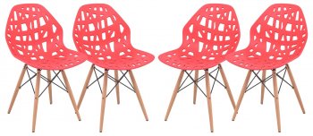 Akron Set of 4 Dining Chairs AK19R in Red by LeisureMod [LMDC-AK19R-Akron Red]