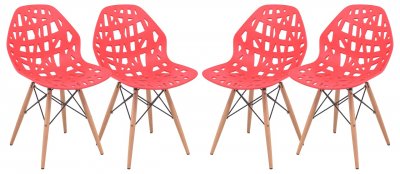 Akron Set of 4 Dining Chairs AK19R in Red by LeisureMod