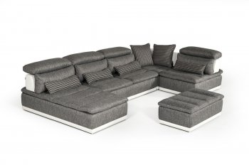 Panorama Sectional Sofa in Grey Fabric & White Leather by VIG [VGSS-Panorama Grey White]