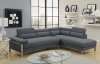 F6539 Sectional Sofa in Charcoal Glossy Polyfiber Fabric by Boss