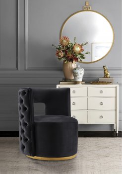 Theo Accent Chair 594 in Black Velvet by Meridian [MRCC-594 Theo Black]