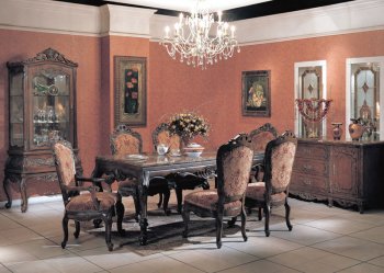 Marble Top & Brown Finish Classic Dining Table w/Options [YTDS-NA2037-Natalie]