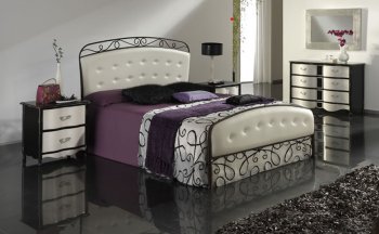 Two-Tone Metal Frame Modern Bed With Leather Upholstery [EFBS-522 Larisa (White)]