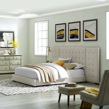 Sierra Upholstered Platform Queen Bed in Beige Fabric by Modway [MWB-MOD-5818-BEI Sierra]