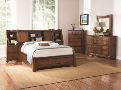 Medium Oak Finish Transitional Bedroom w/Storage Bed & Options