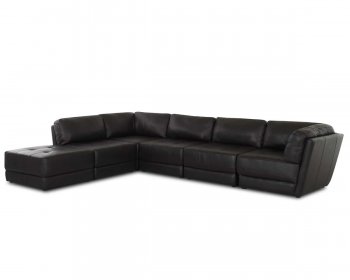 Black Bonded Leather Stylish Sectional Sofa w/Tufted Seats [MCSS-Genera Black]