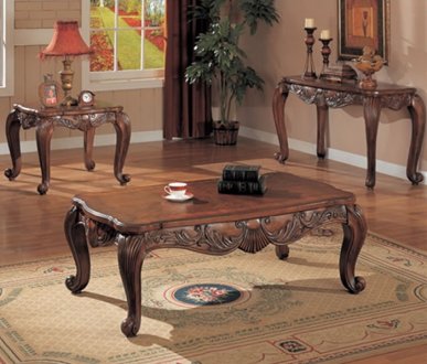 Deep Brown Classic Coffee Tables w/Shell & Leaf Carving Details