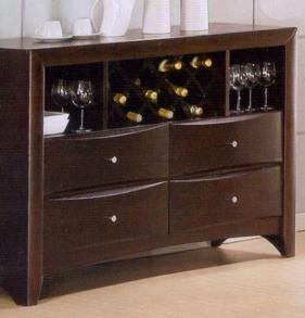 Rich Cappuccino Finish Contemporary Buffett with Wine Racks