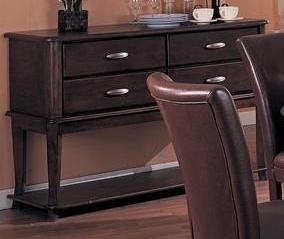 Dark Cherry Finish Elegant Server with Brassed Metal Handles