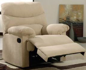 Beige Plush Microfiber Modern Recliner w/Full Chaise Seating