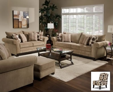 Brownstone Fabric Modern Sofa & Loveseat Set w/Rolled Arms