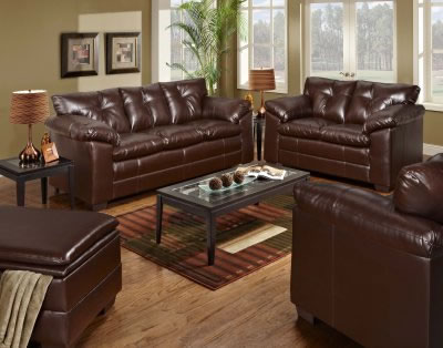 Coffee Bean Bonded Leather Sofa & Loveseat Set w/Options